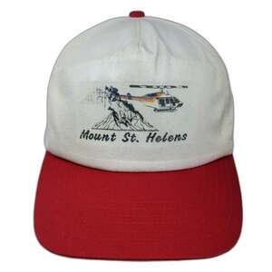 Cameo 5 Panel White Red Mount St. Helens Helicopter Mountain Hat Vintage